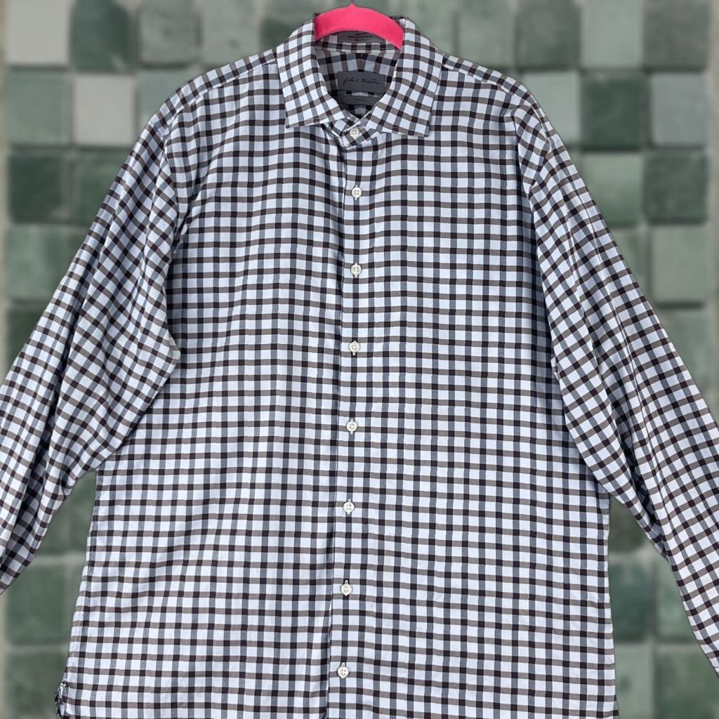 Nordstrom John W. Nordstrom Plaid Dress Shirt Mens Long Sleeve XL Brown Button-Down Shirt Size 46R - 1 Thumbnail