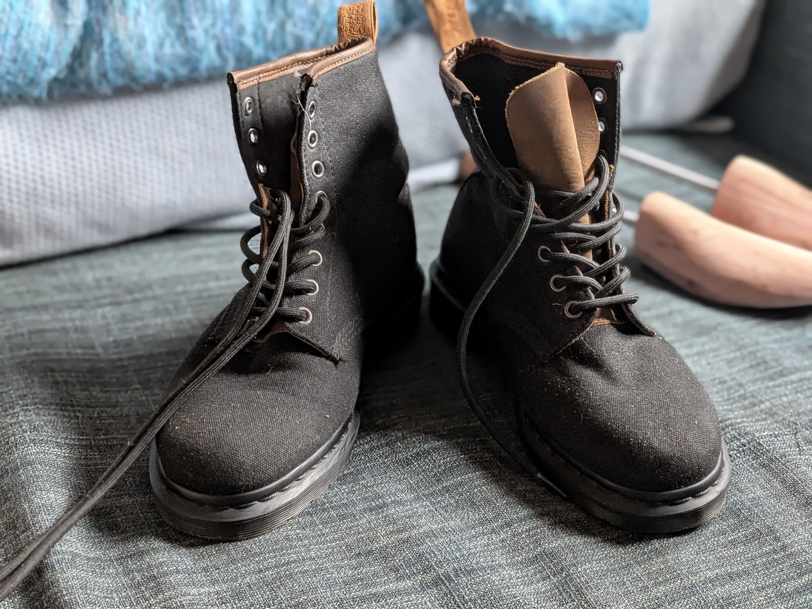 Dr. Martens 1460 Originals Boots, Limited Black Canvas And Tan Leather Size US 8 / EU 41 - 2 Thumbnail