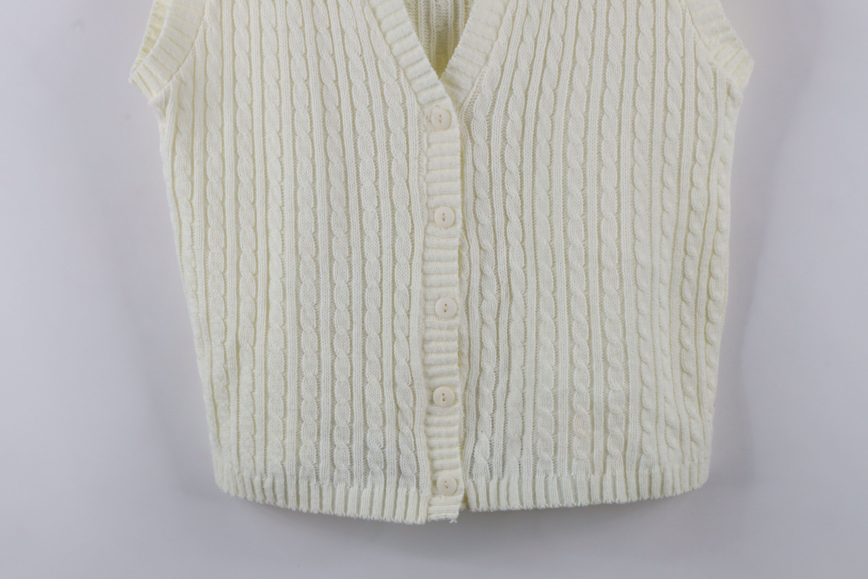 Vintage Vintage 90s Streetwear Knit Cardigan Sweater Vest Cream Size S / US 4 / IT 40 - 3 Thumbnail