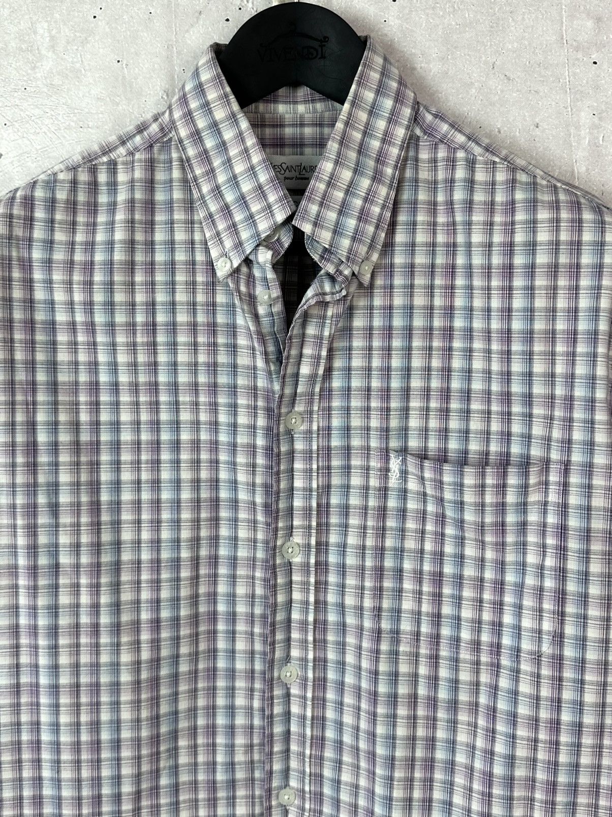 Yves Saint Laurent Vintage YvesSaintLaurent Check Cotton Short Sleeve Shirt Size US M / EU 48-50 / 2 - 5 Thumbnail