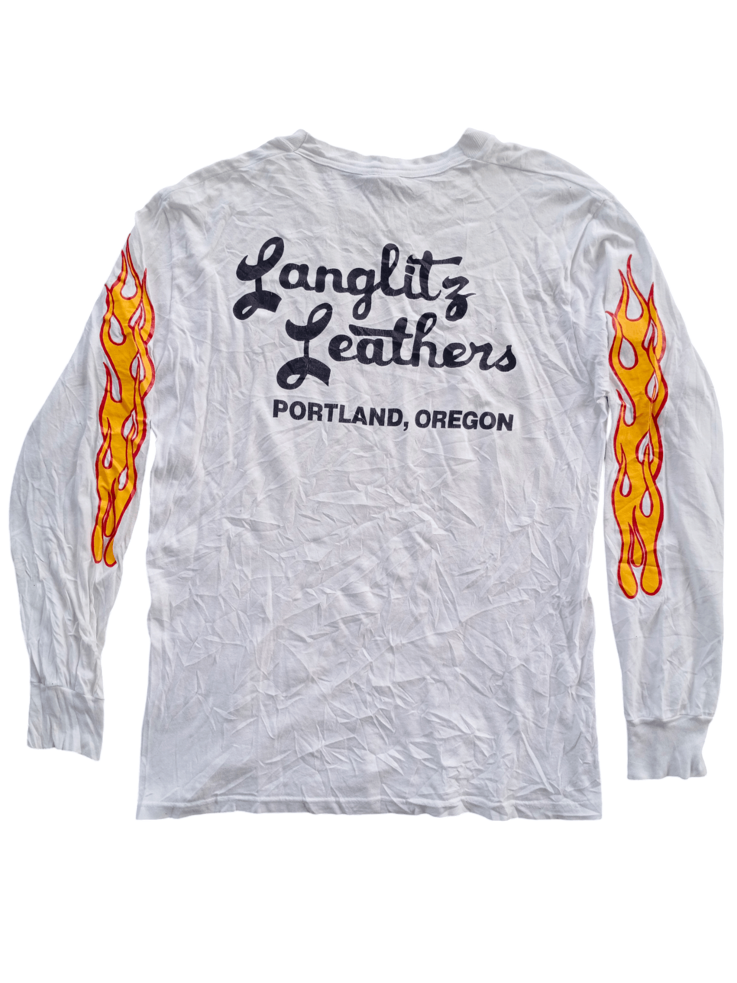 VINTAGE LANGLITZ LEATHERS T SHIRT PORTLAND OREGON USA FIRE
