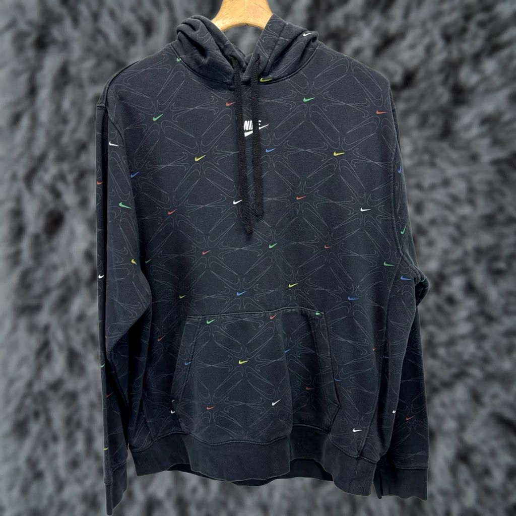 Nike Nike Black Allover Logo Fleece Hoodie Sweatshirt Men XLT Tall Pullover Size US XL / EU 56 / 4 - 1 Thumbnail