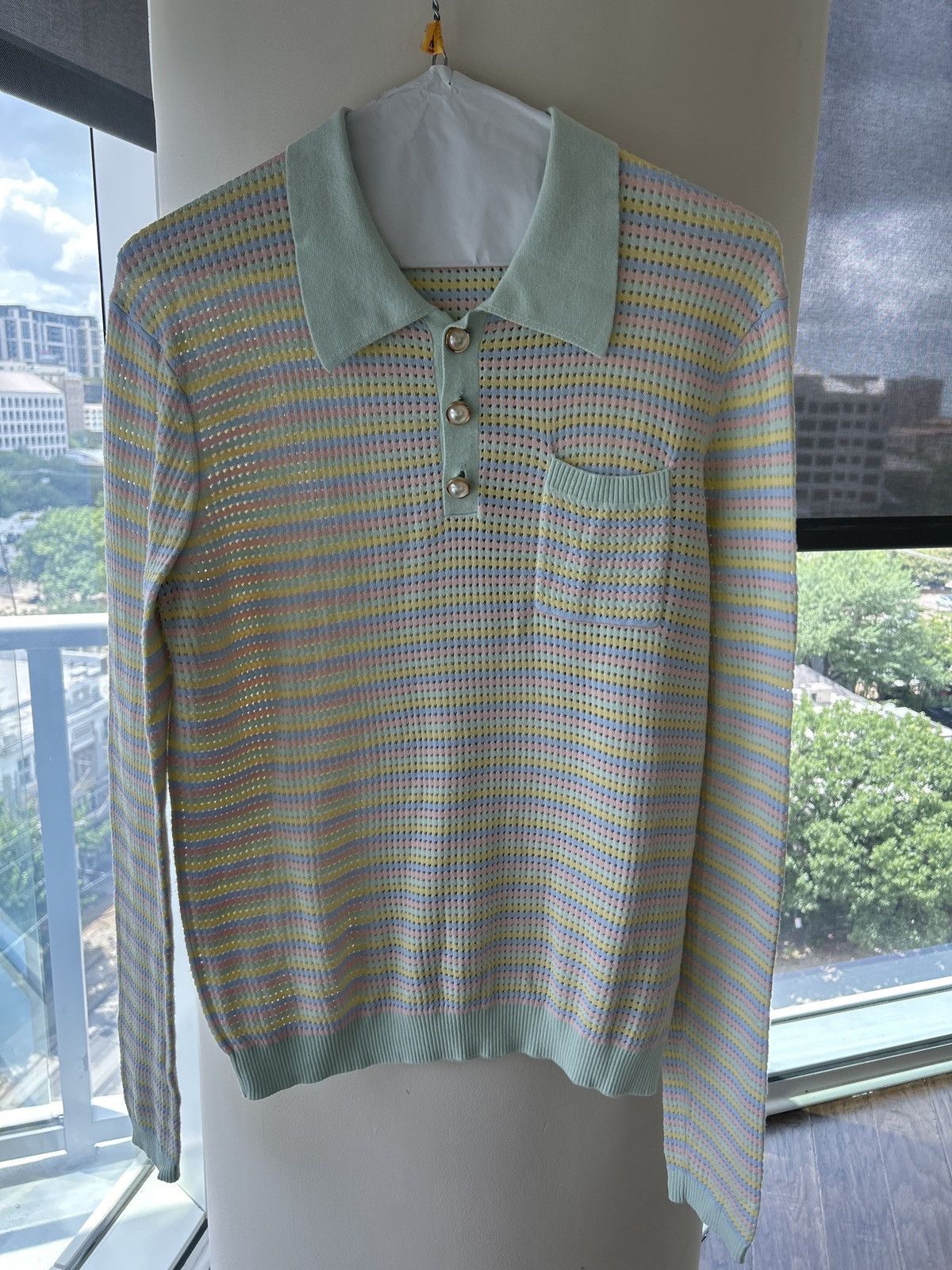 Casablanca Casa Blanca Mint Striped Polo Shirt Size US XXL / EU 58 / 5 - 5 Thumbnail