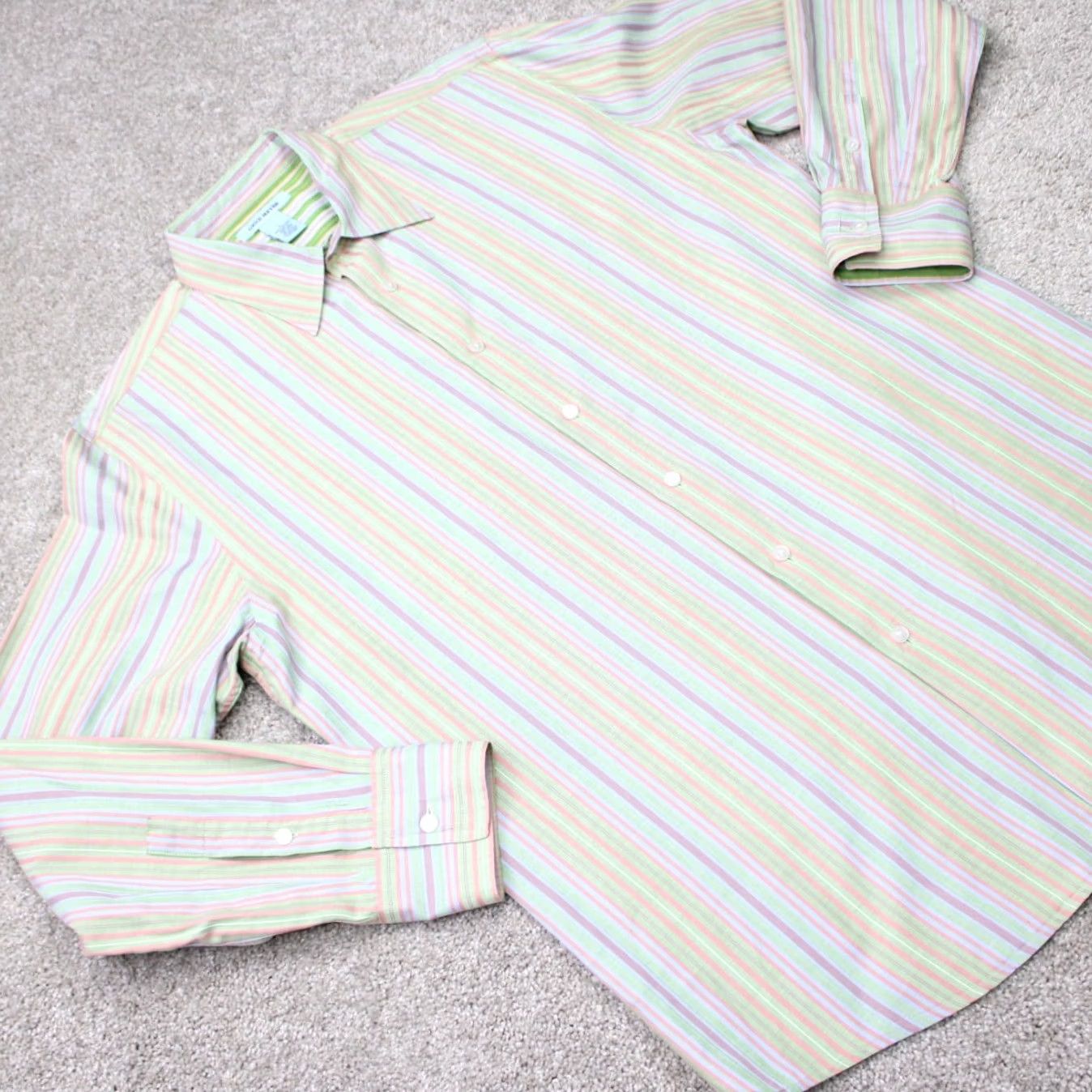 Vintage Gene Meyer Shirt Mens Large Green/Orange/Purple Striped Cotton Button-Up L/S Size US L / EU 52-54 / 3 - 7 Thumbnail