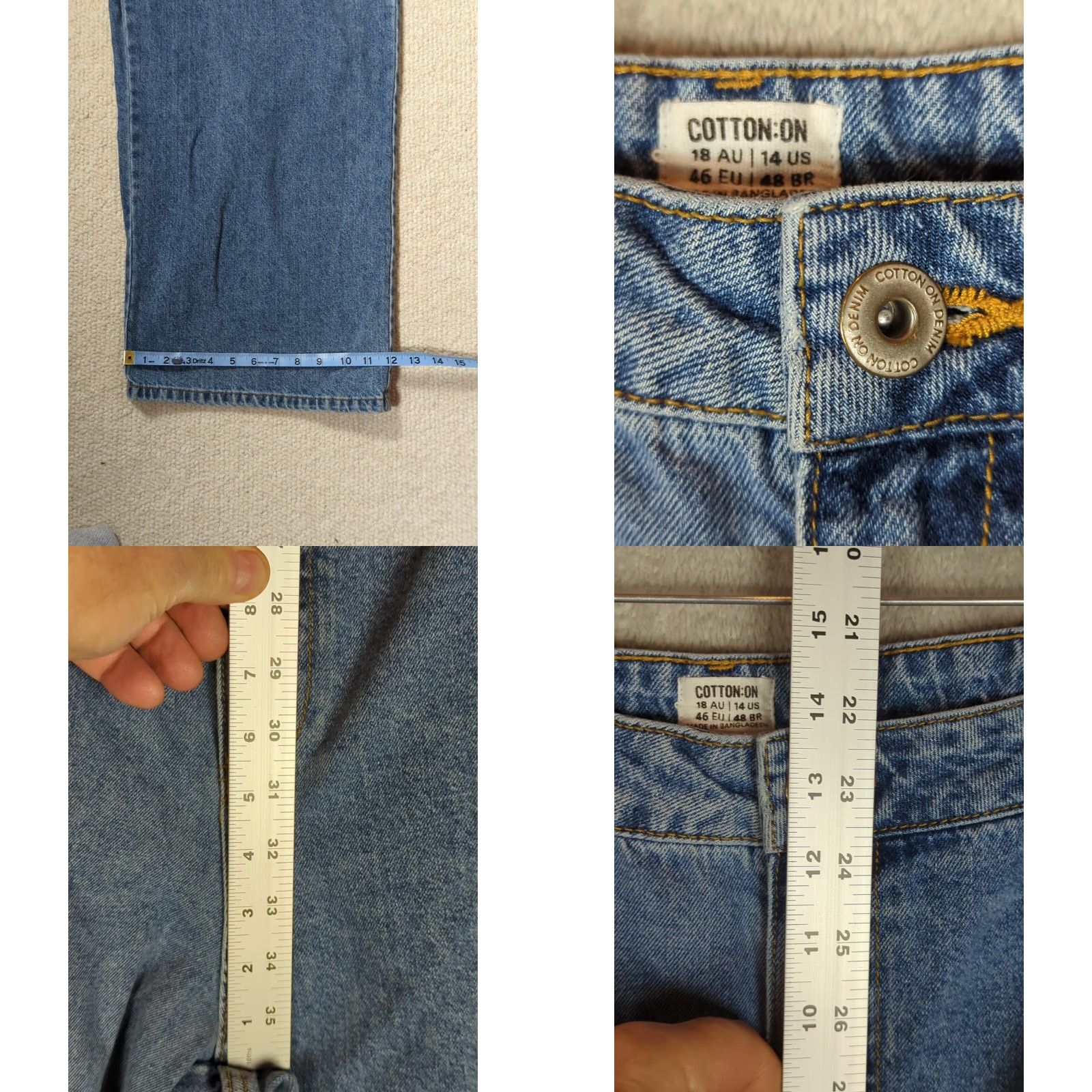 Cotton On Cotton On Denim Jeans Baggy wide leg Carpenter Womens 14 Grunge Skater Retro Relaxed Blue Denim Wide-Leg 14 Womens Size 36" / US 14 / IT 50 - 8 Thumbnail