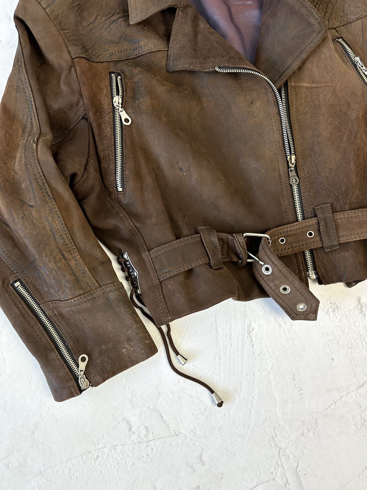 Vintage Vintage Real Leather Brown Cropped Biker Jacket Size M / US 6-8 / IT 42-44 - 4 Thumbnail