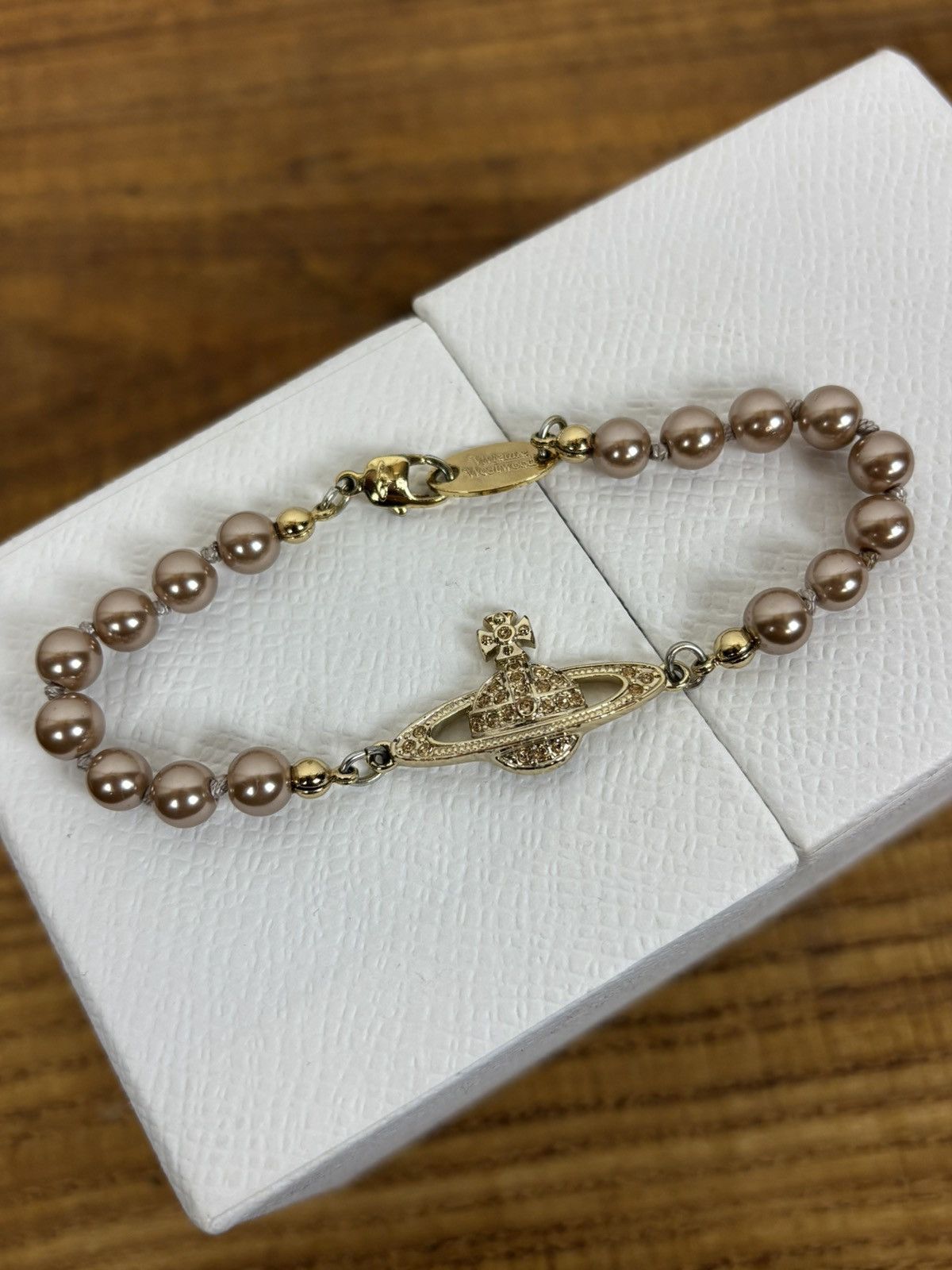 Vivienne Westwood Mini Bas Relief Gold Pearl Bracelet 2013