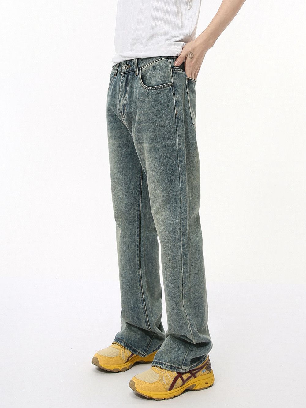 Jean Retro Distressed Washed Loose-Fit Casual Flared Jeans Size US 32 / EU 48 - 3 Thumbnail