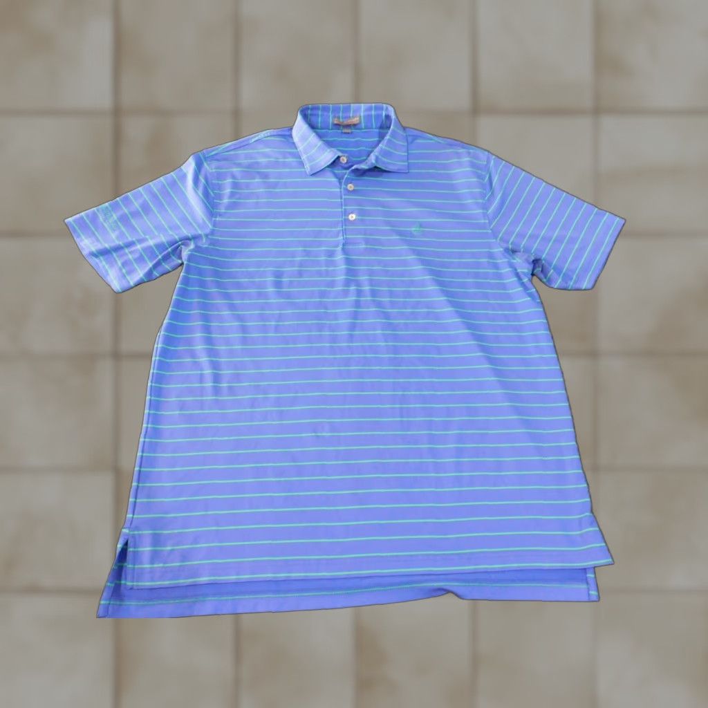 Peter Millar Peter Millar Polo Mens Large Striped Blue Summer Comfort Classic Golf Short Sleeve Knit Stretch Logo Button Collar Shirt Size US L / EU 52-54 / 3 - 1 Thumbnail