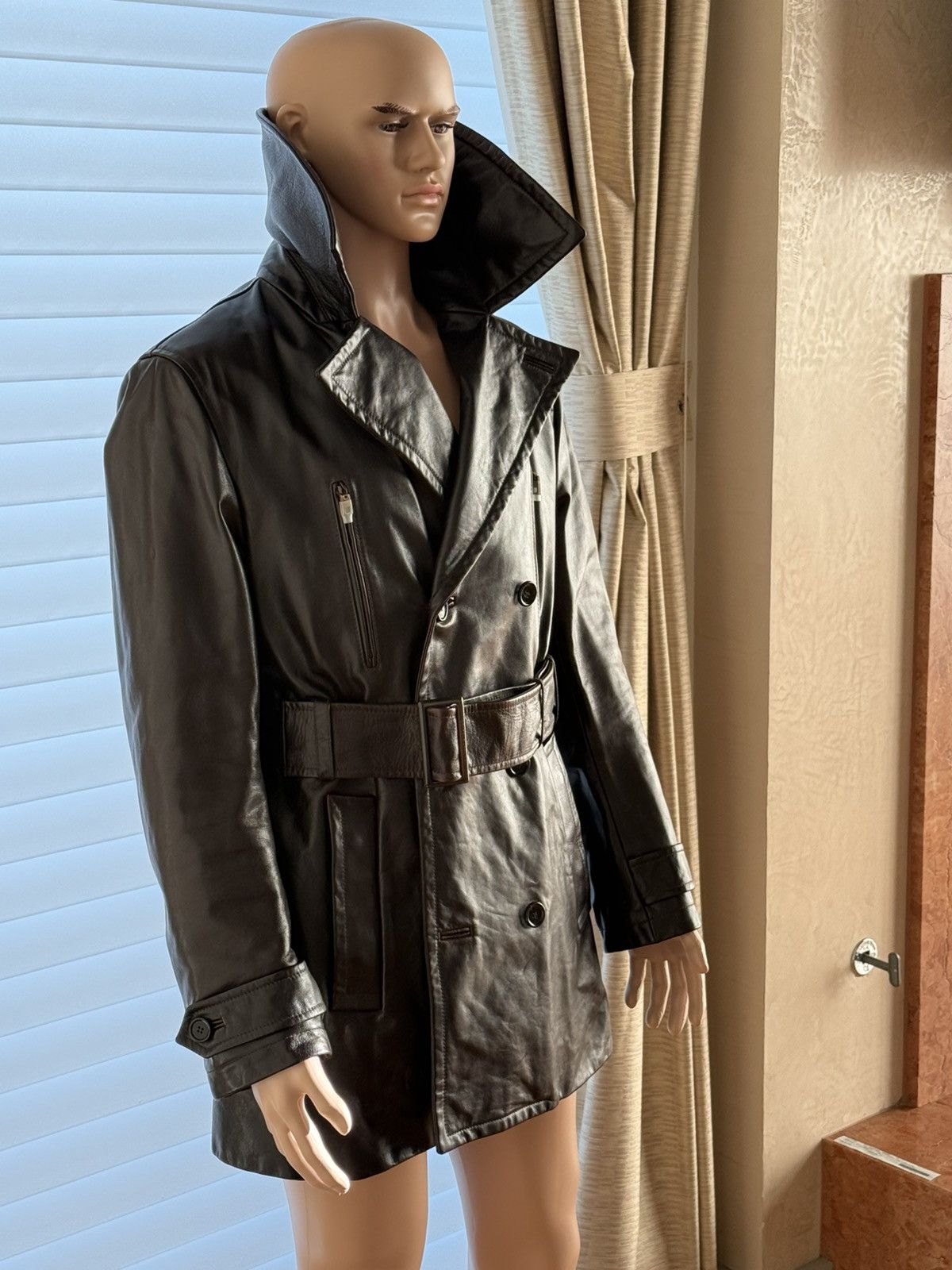 Dolce & Gabbana New Dolce & Gabbana Bullskin Leather Trench Coat Overcoat Size US L / EU 52-54 / 3 - 3 Thumbnail