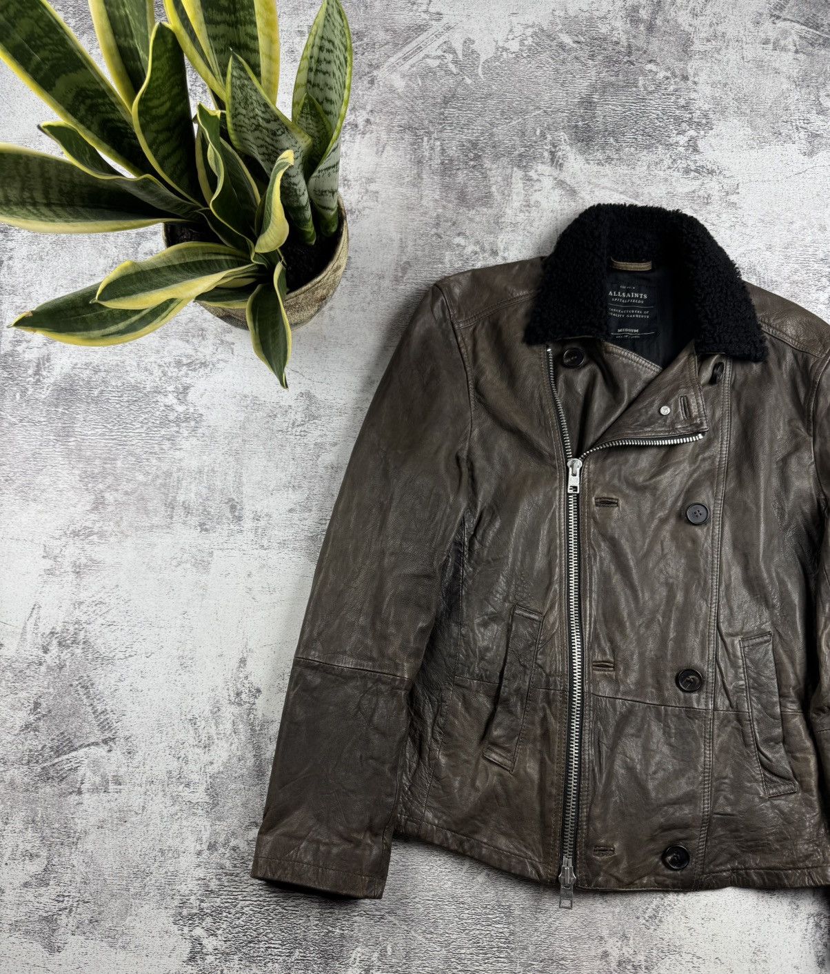 Allsaints AllSaints SpitalFields Biker Brown Men’s M Size Zip Leather Bomber Jacket Coat Size US M / EU 48-50 / 2 - 2 Thumbnail
