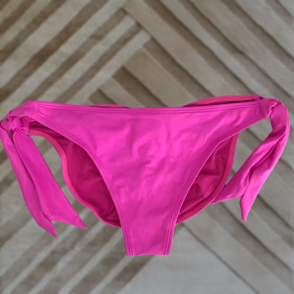 Vintage VINTAGE? No — (Original is not vintage) Frederick's of Hollywood Hot Pink Side Tie Ruched Bikini Bottom 1X/2X NWT Size 40" / US 18 - 1 Thumbnail