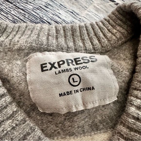 Express Vintage Express 100% Wool V-Neck Sweater in Gray Stripes Y2K Size US L / EU 52-54 / 3 - 5 Thumbnail