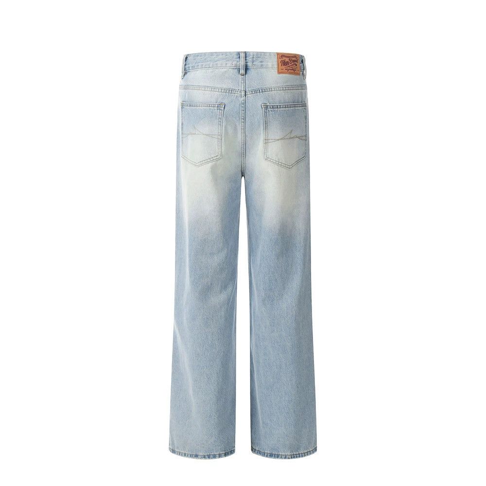 Vintage loose wide-leg men's casual gradient washed jeans