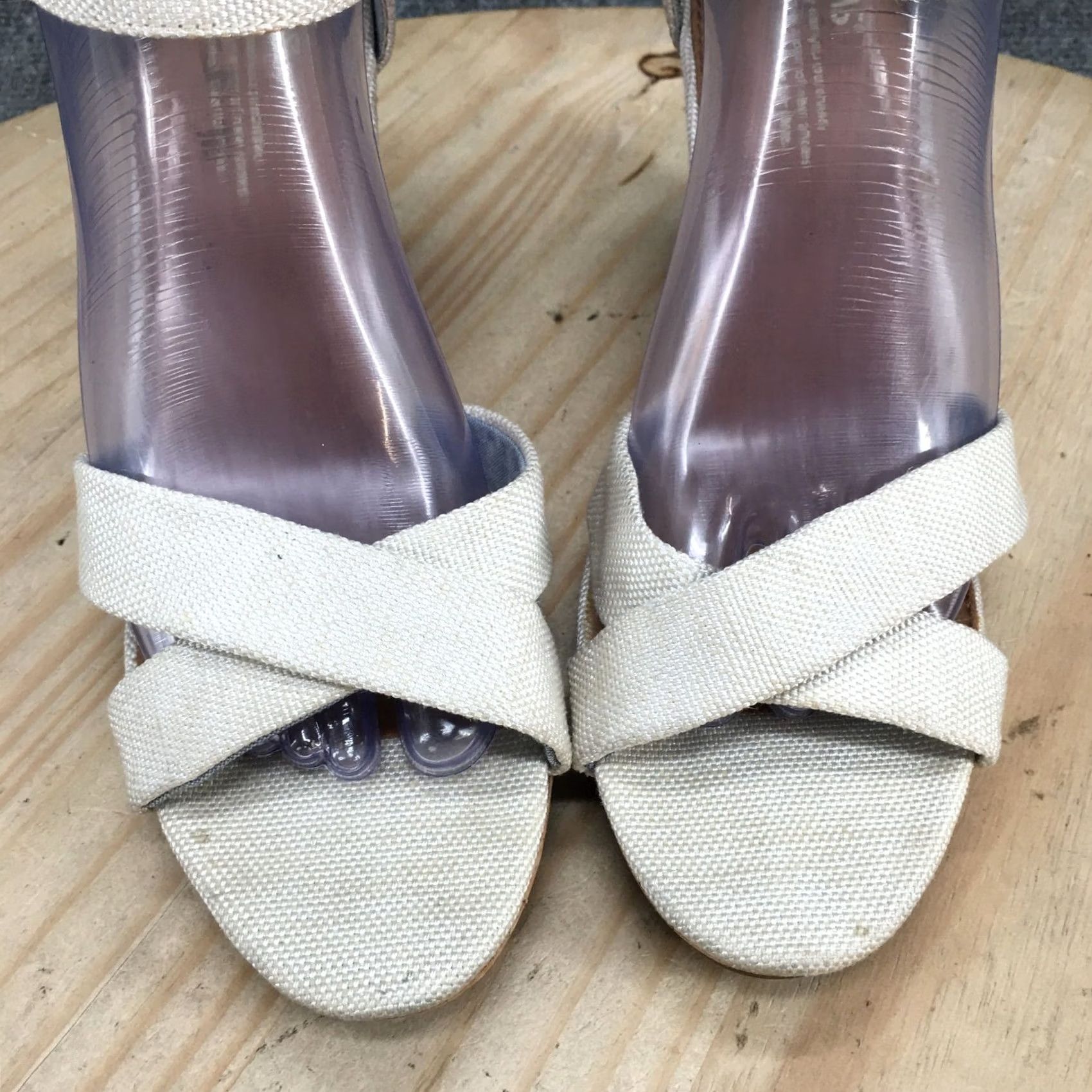 Toms TOMS Sandals Womens 10 Sienna Open Toe Wedge Ankle Strappy Beige Fabric Size US 10 / IT 40 - 6 Thumbnail