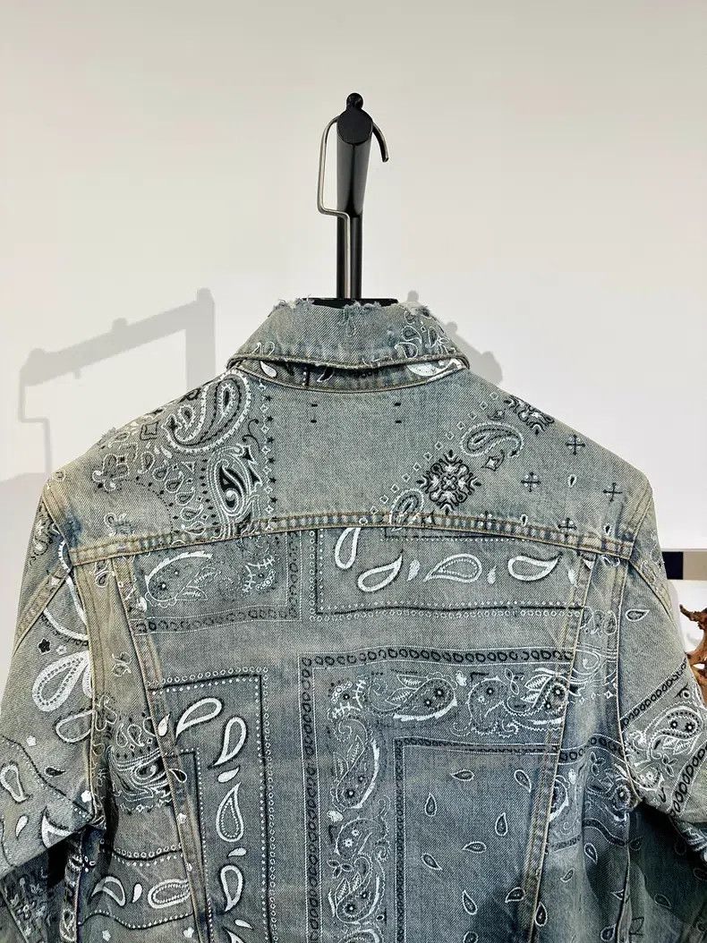 Amiri Amiri Cashew flower water-washed distressed denim jacket Size US L / EU 52-54 / 3 - 4 Thumbnail