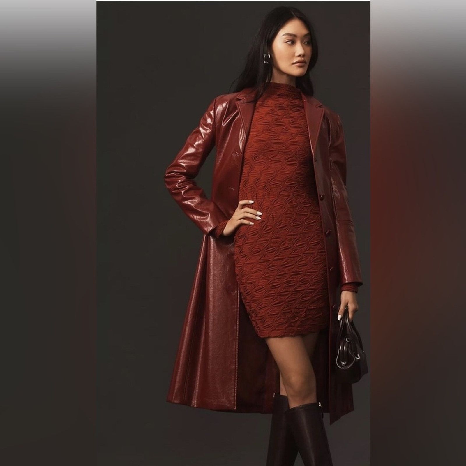 Anthropologie NWT MAEVE ANTHROPOLOGIE Long-Sleeve Scrunch Dress wine XXS Size XS / US 0-2 / IT 36-38 - 2 Thumbnail