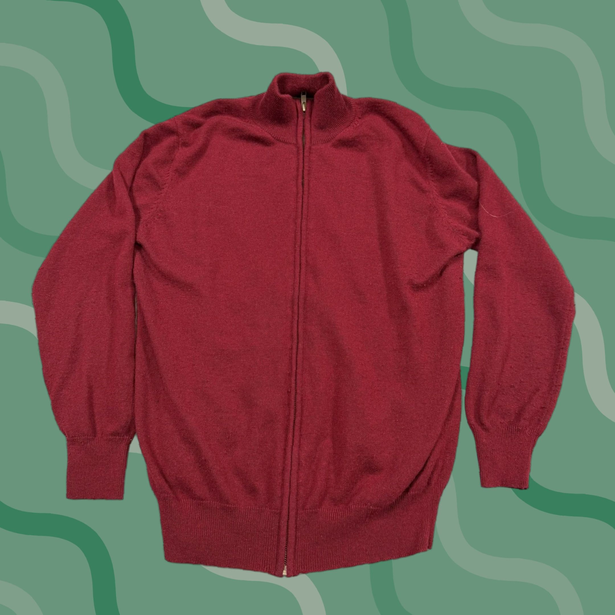 Vintage Stauer Sweater Mens Large Red Full Zip Mock Neck Cashmere Knit Solid Casual Size US L / EU 52-54 / 3 - 1 Thumbnail