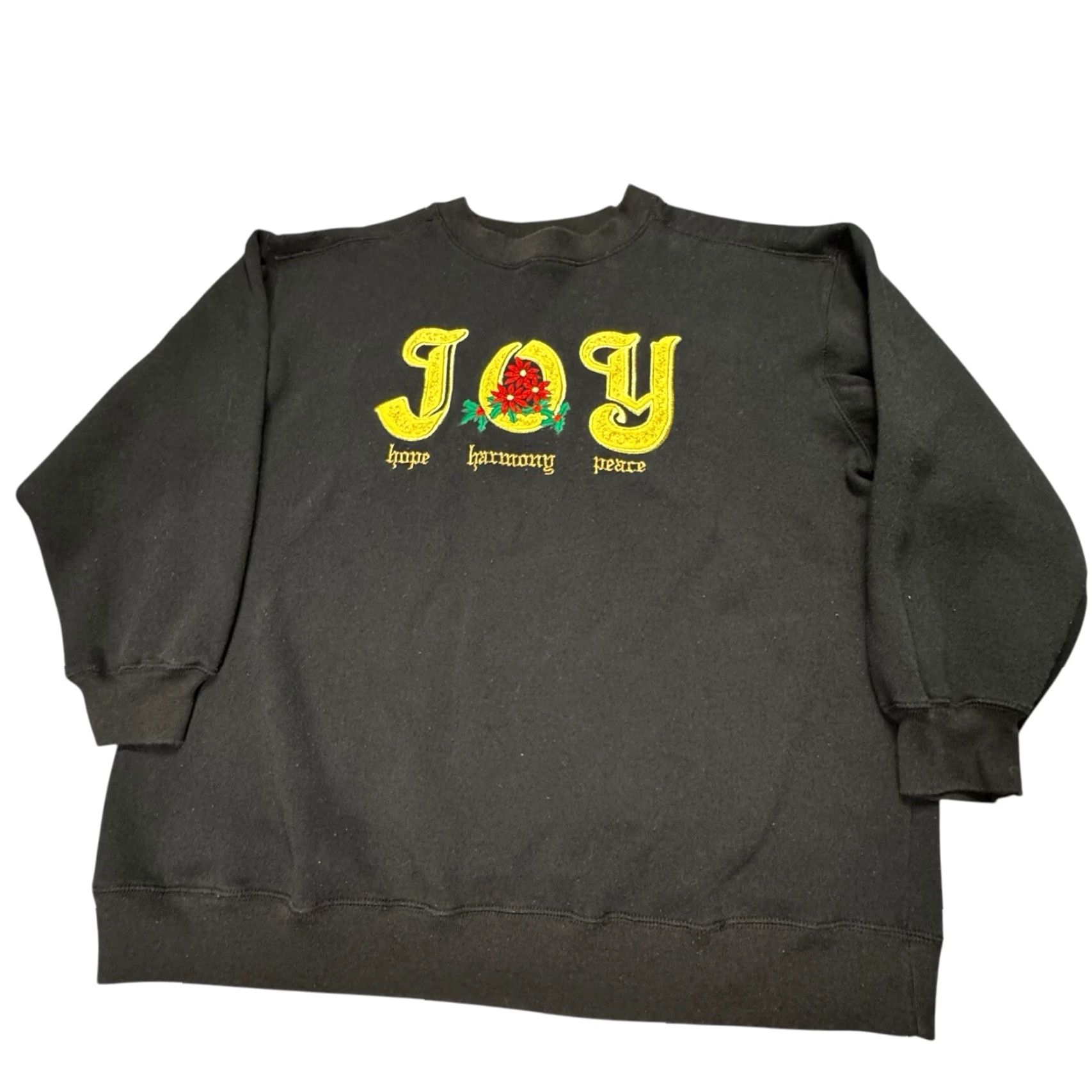 Vintage VINTAGE Christmas Sweatshirt Women's XL Black Floral Embroidered Logo Fleece Pullover 90s Holiday Theme Mens Womens Size XL / US 12-14 / IT 48-50 - 4 Thumbnail