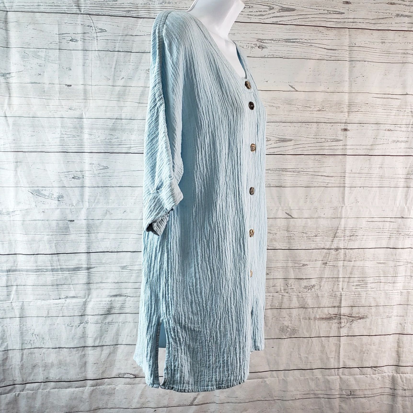Soft Surroundings Soft Surroundings Womens Button-Up Top Sz M Blue Ramie Talia Shirt Adult Womens Size M / US 6-8 / IT 42-44 - 3 Thumbnail