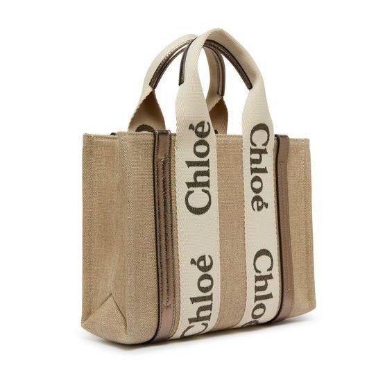 Chloe Chloe Small Tote Shiny Gray Linen Raffia Shopper Top Handle Size ONE SIZE - 2 Thumbnail