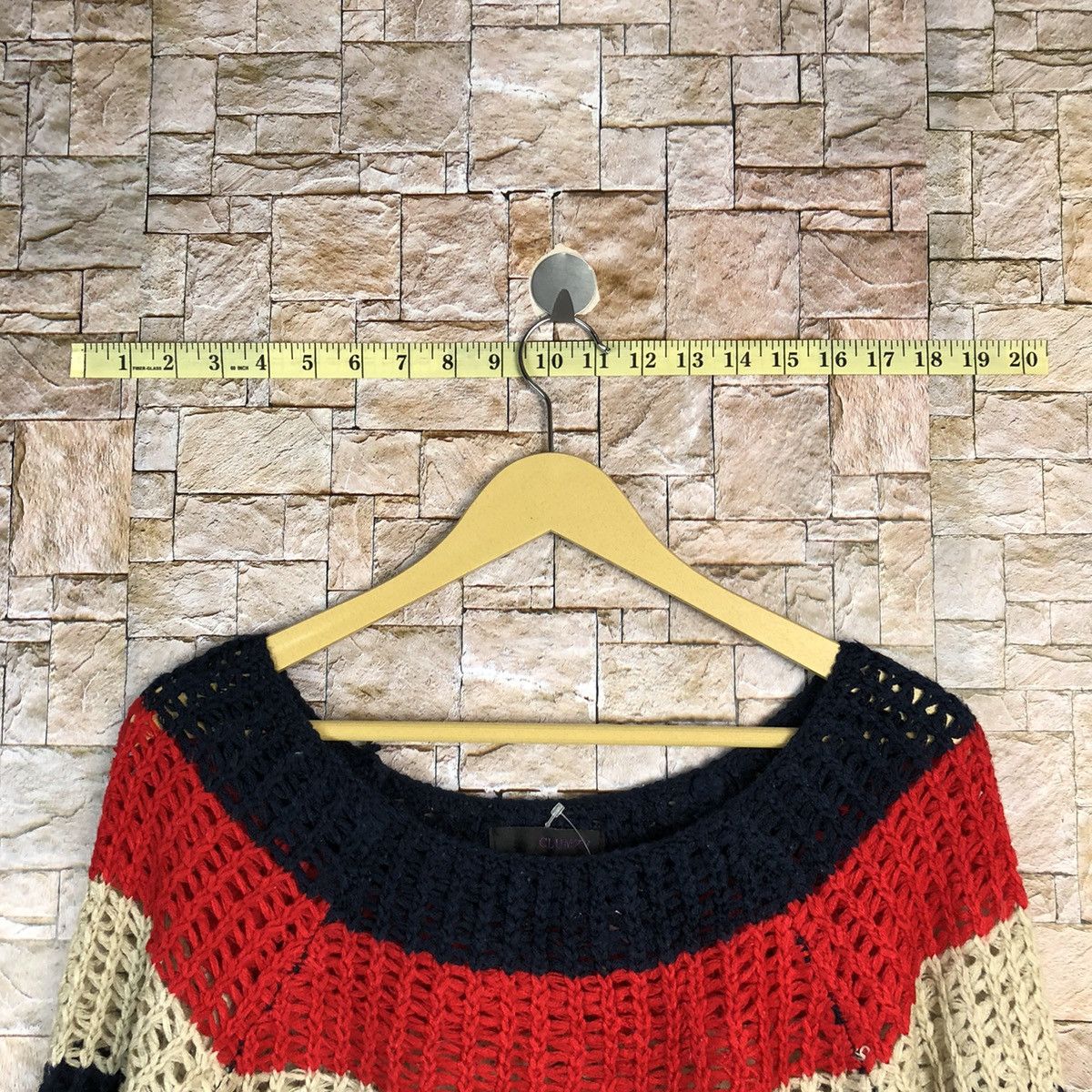 Homespun Knitwear Clumzy Stripe Red crochet meshnet vintage Knitwear #A489 Size M / US 6-8 / IT 42-44 - 4 Thumbnail