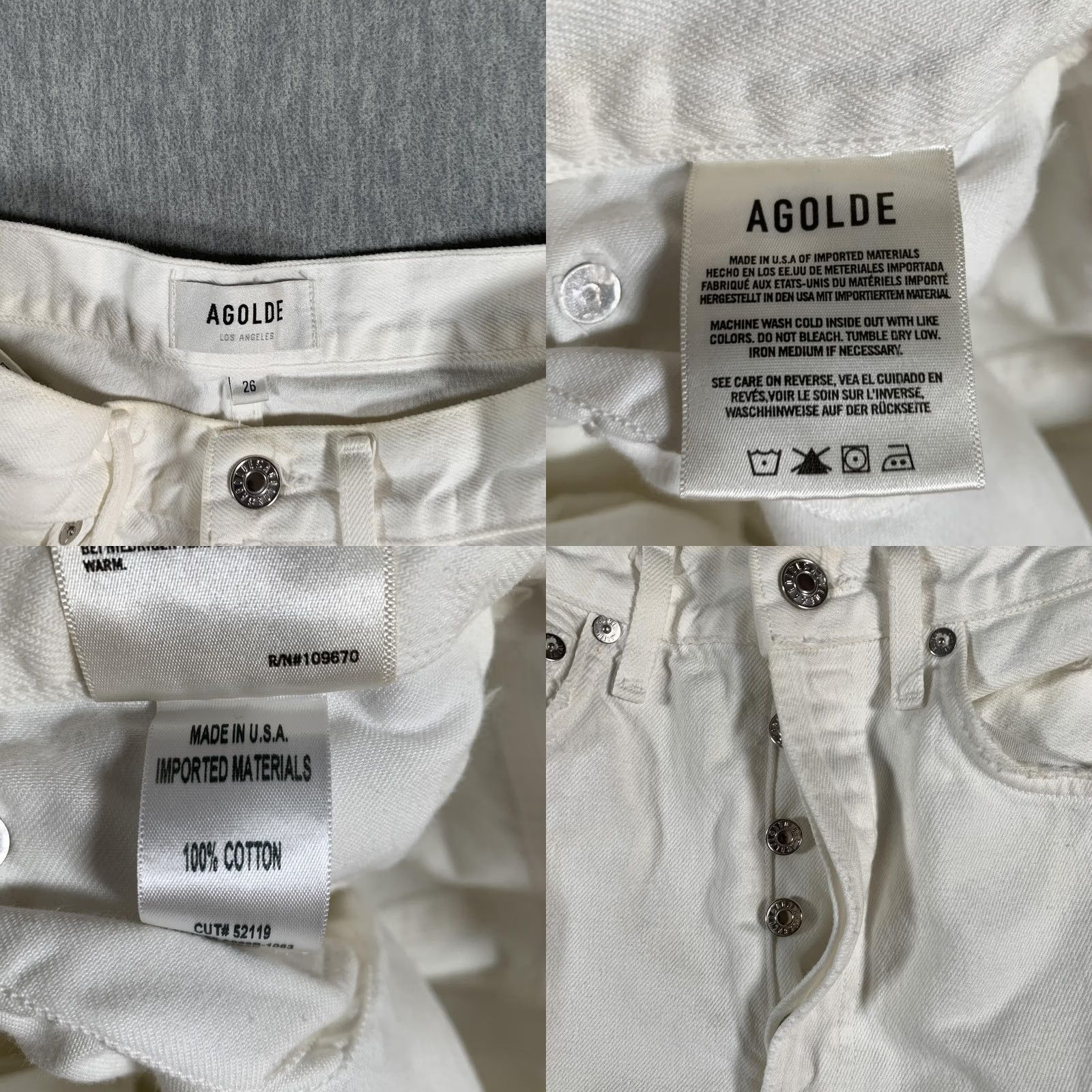 Agolde AGOLDE Jeans High Rise Straight Leg Distressed Button Fly White Denim 26 Womens Size 26" / US 2 / IT 38 - 8 Thumbnail