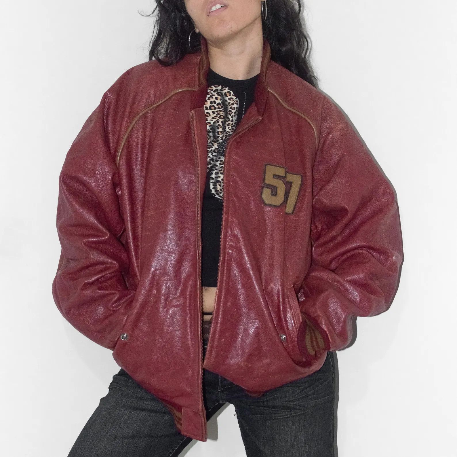 90s vintage cow leather bomber jackek oo