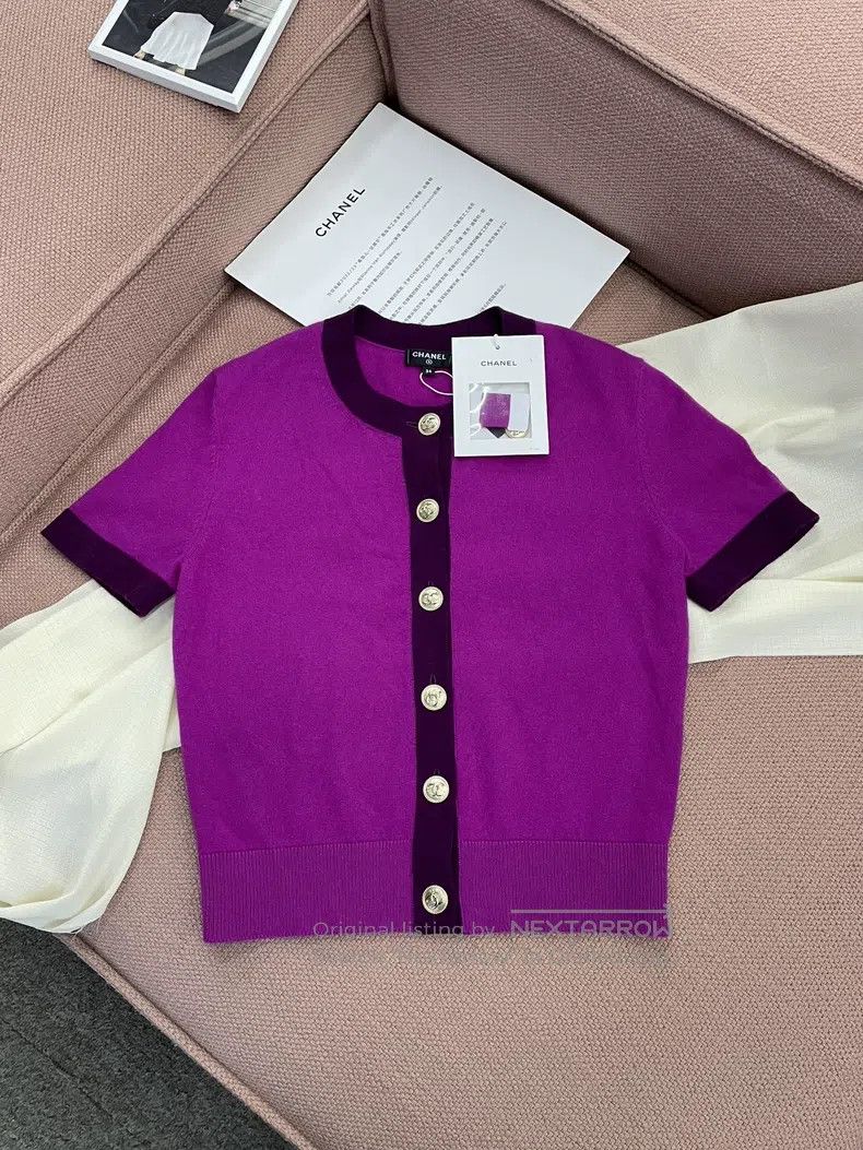 Chanel Chanel Purple colour block double C gold buckle cashmere k Size XXS / US 00 / IT 34 - 1 Thumbnail