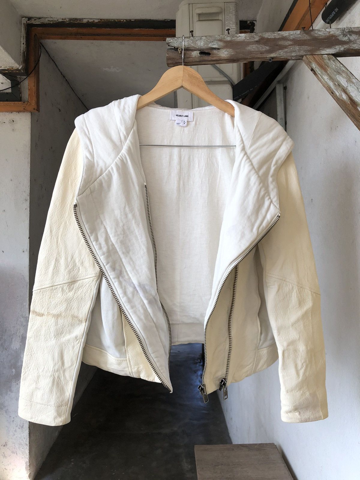 Helmut Lang Rare🔥 Helmut Lang Distressed Half Leather Jacket Hoodie Size S / US 4 / IT 40 - 4 Thumbnail