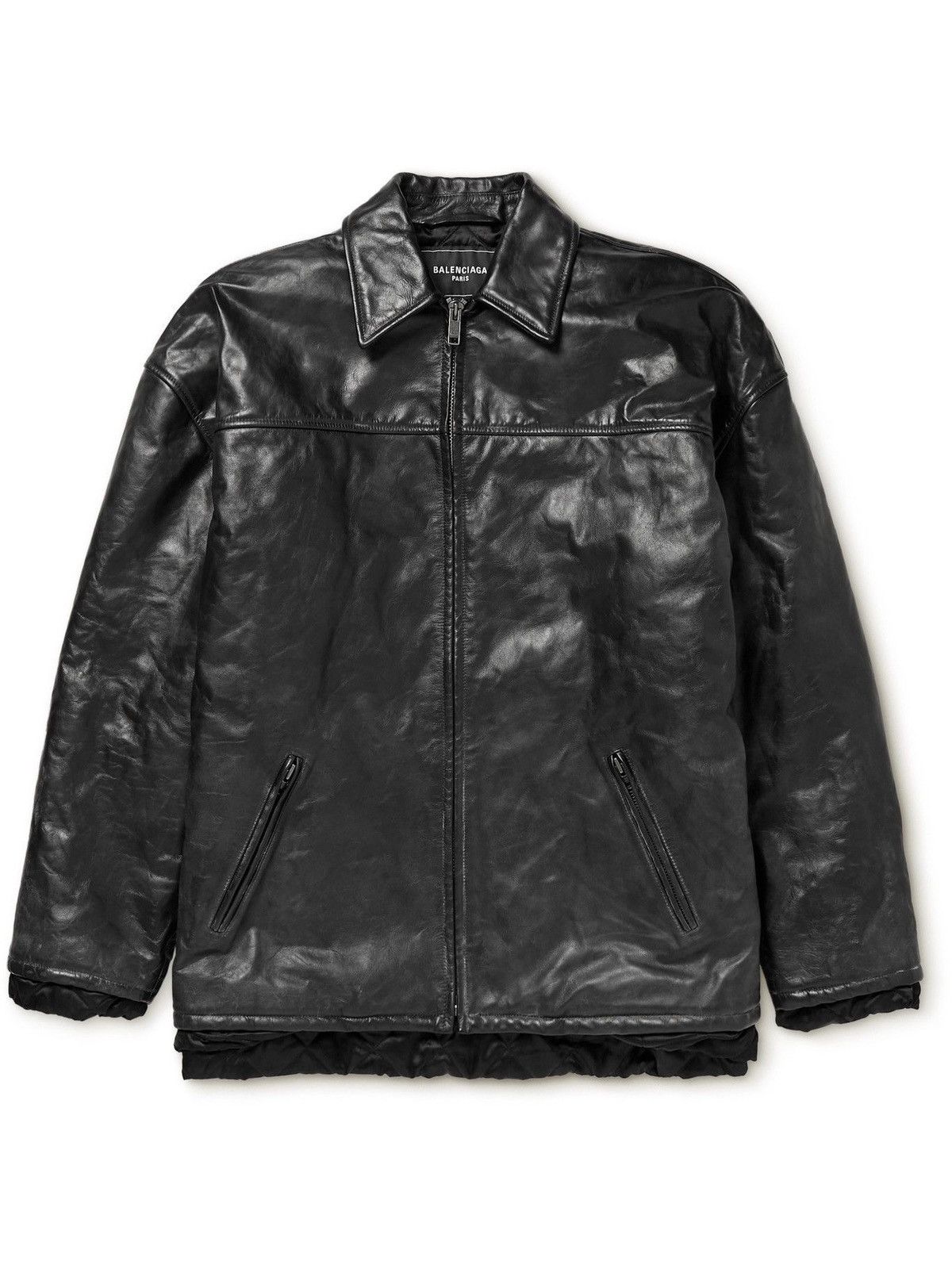 image of Balenciaga Oversized Padded Crinkled Leather Jacket in Black, Men's (Size XL)