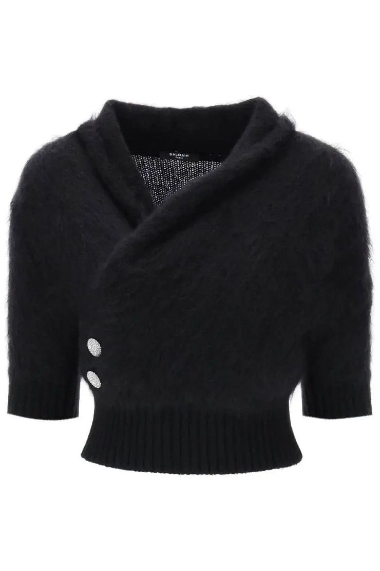 image of Balmain O1S22I1N0424 Brushed Yarn Top In Black, Women's (Size Small)