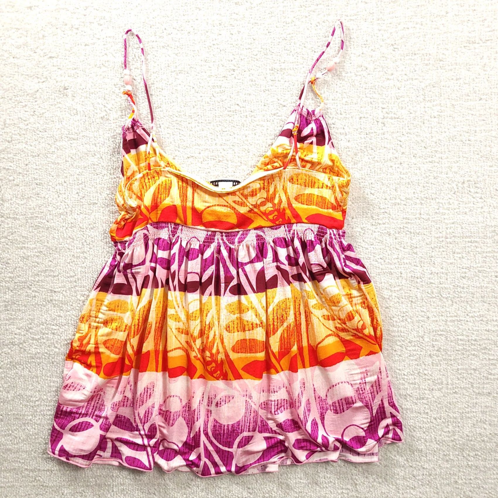Banana Republic Banana Republic Spaghetti Strap Top Size M Orange Purple Floral Striped Women's Size M / US 6-8 / IT 42-44 - 7 Thumbnail