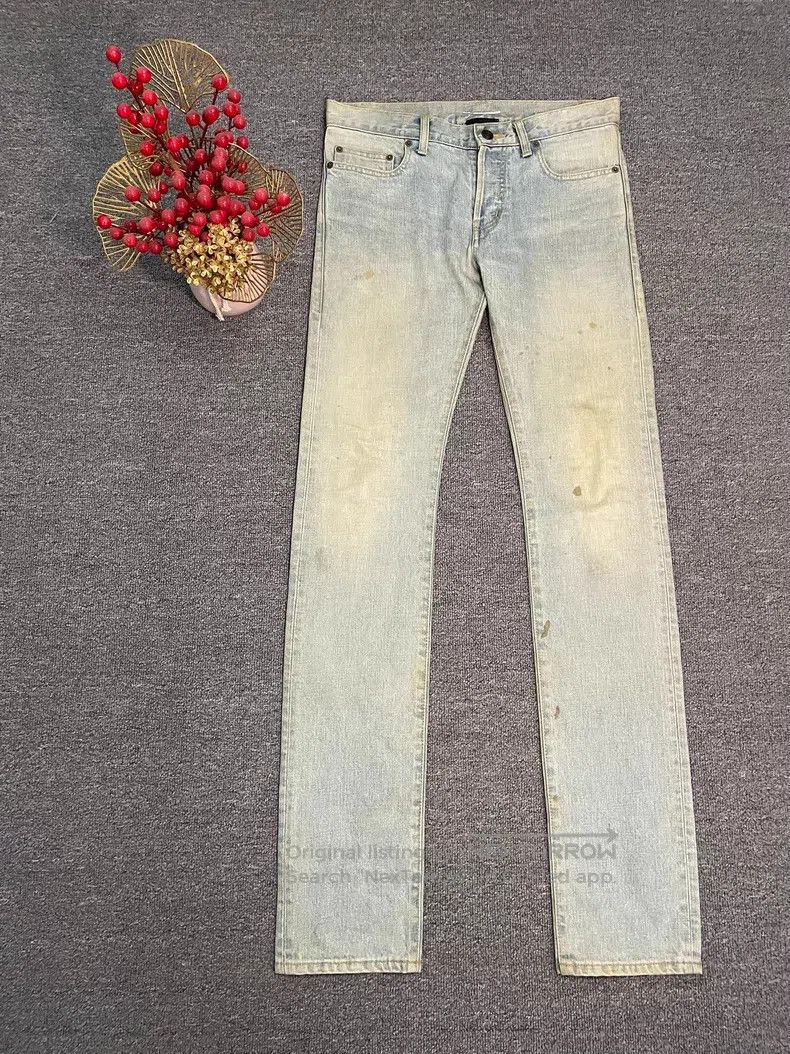 Saint Laurent Paris Saint Laurent Paris Ice Blue Washed Yellow Mud Stain Distr Size US 28 / EU 44 - 1 Thumbnail