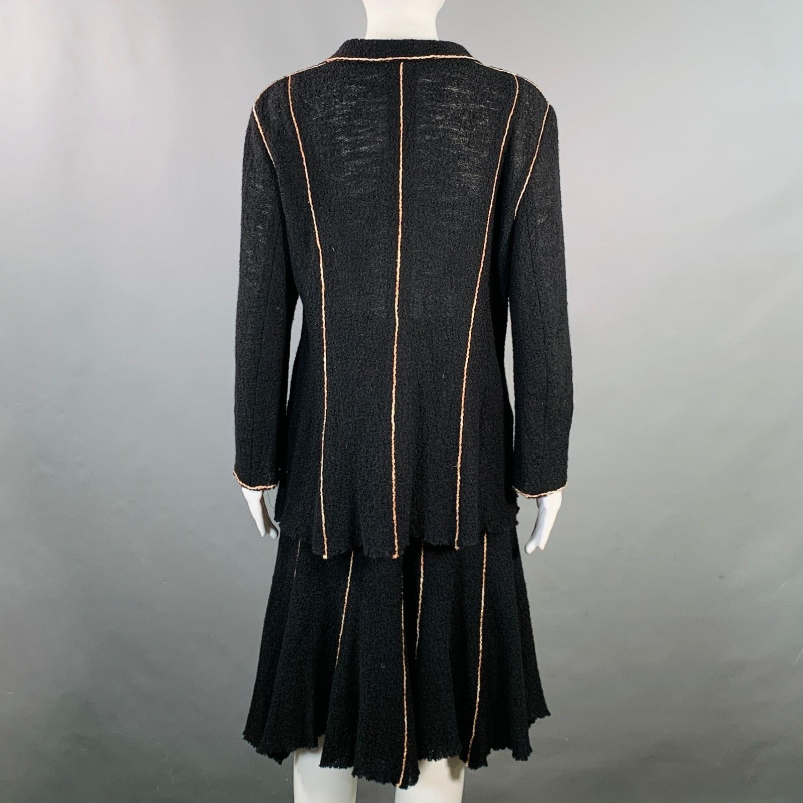 Other OKW Size S Black Gold Wool Stripe Midi Skirt Suit Size 29" - 4 Thumbnail