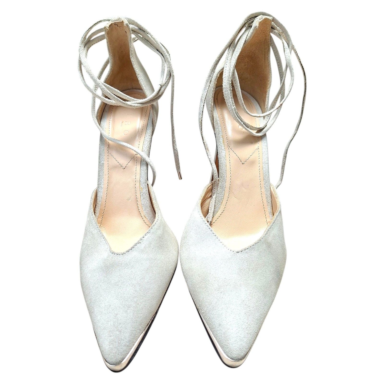 Iro IRO Paris Suede Lace Up Stiletto Heels Silver Metal Tip Size US 8.5 / IT 38.5 - 5 Thumbnail