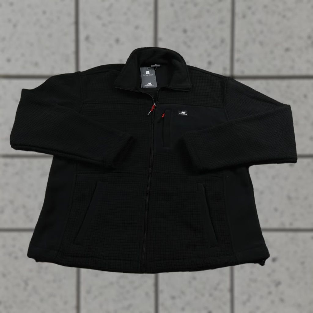New Balance Jacket Mens M Black Full Zip Waffle Knit Grid Fleece Outdoor Coat