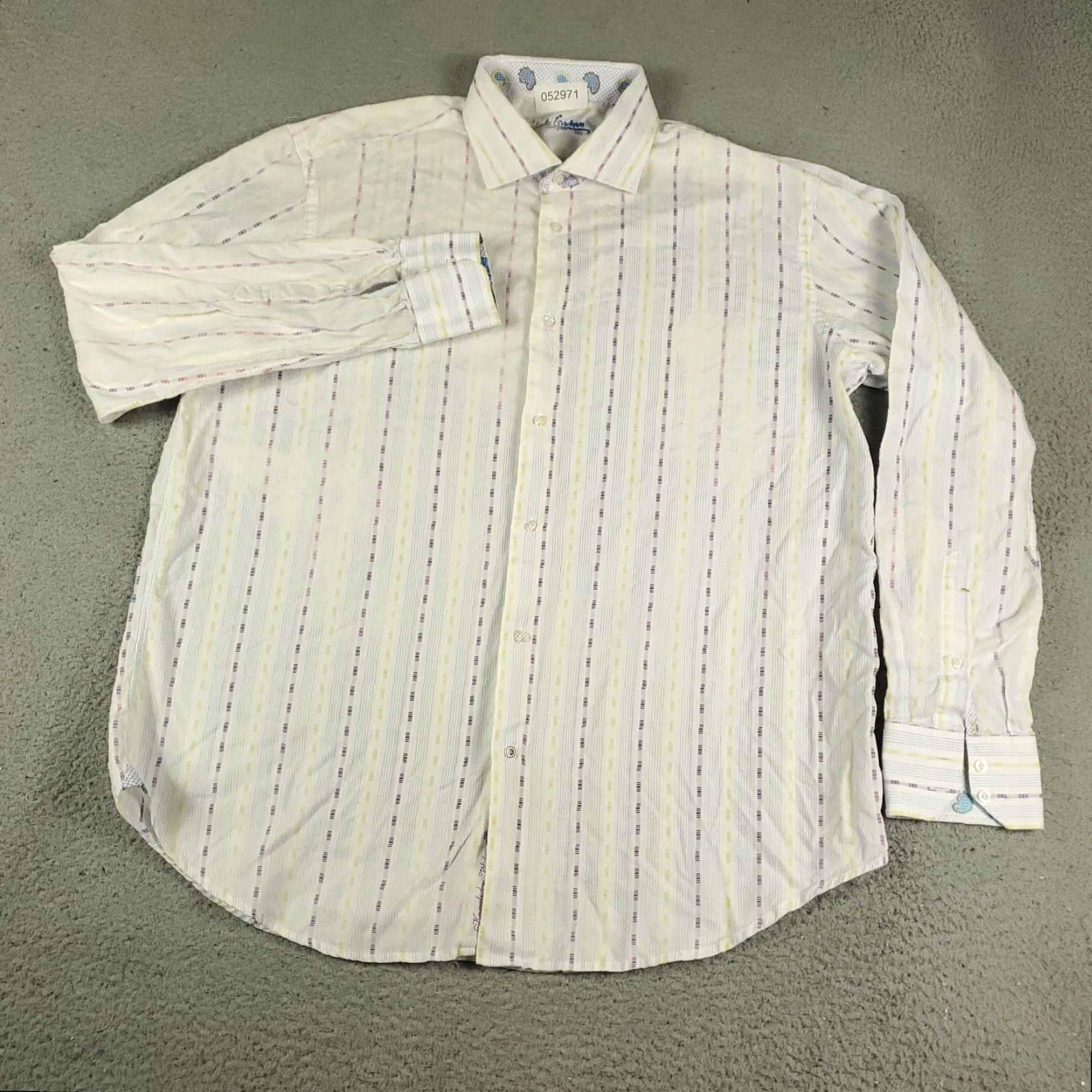 Robert Graham Robert Graham Shirt Mens XL White Striped Button-Up Long Sleeve Casual Size US XL / EU 56 / 4 - 2 Thumbnail
