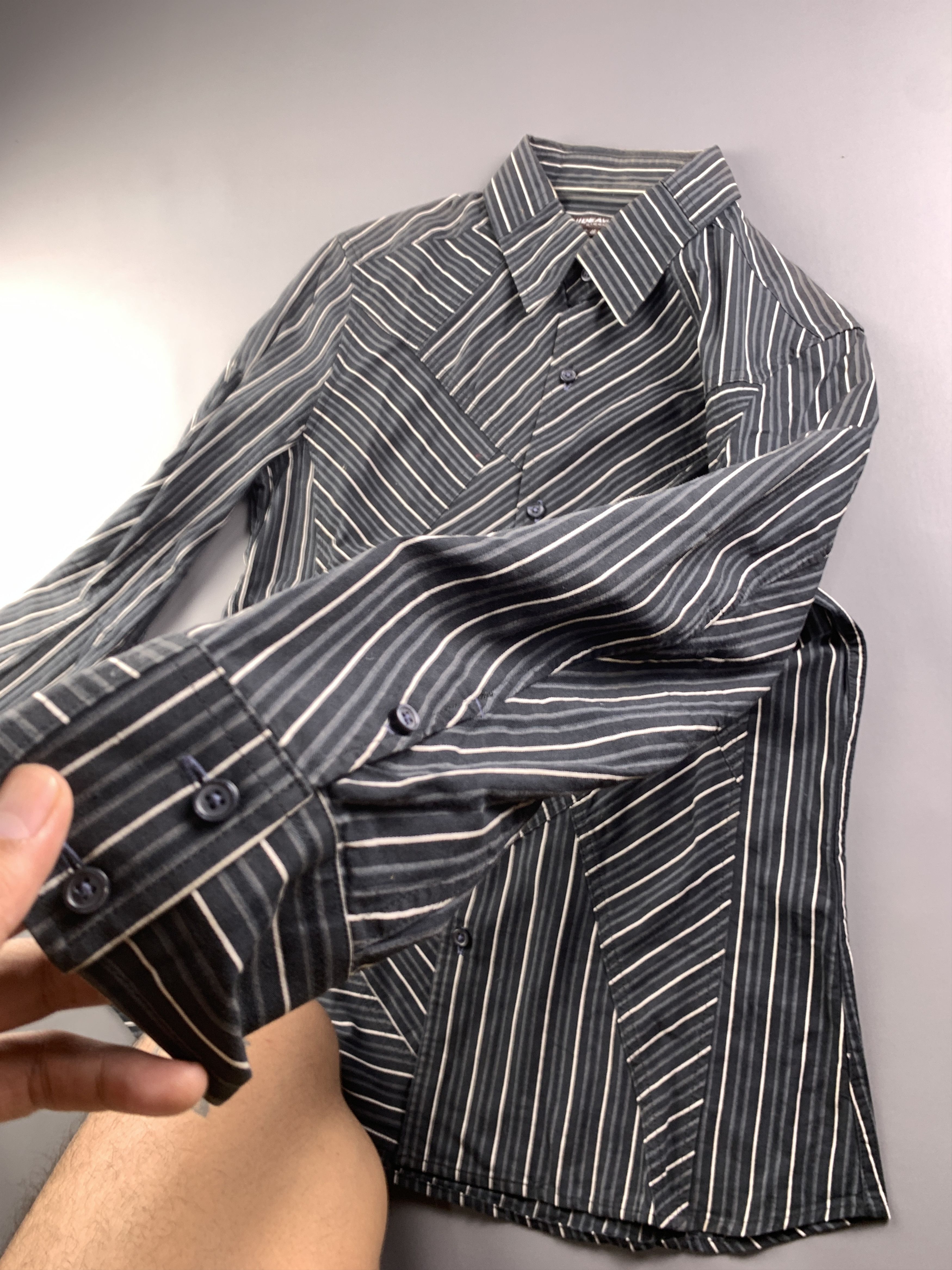 Nicole Club Hideaways Nicole Black Patchwork J-Sleeves Fitted Shirt (M) Size US M / EU 48-50 / 2 - 5 Thumbnail