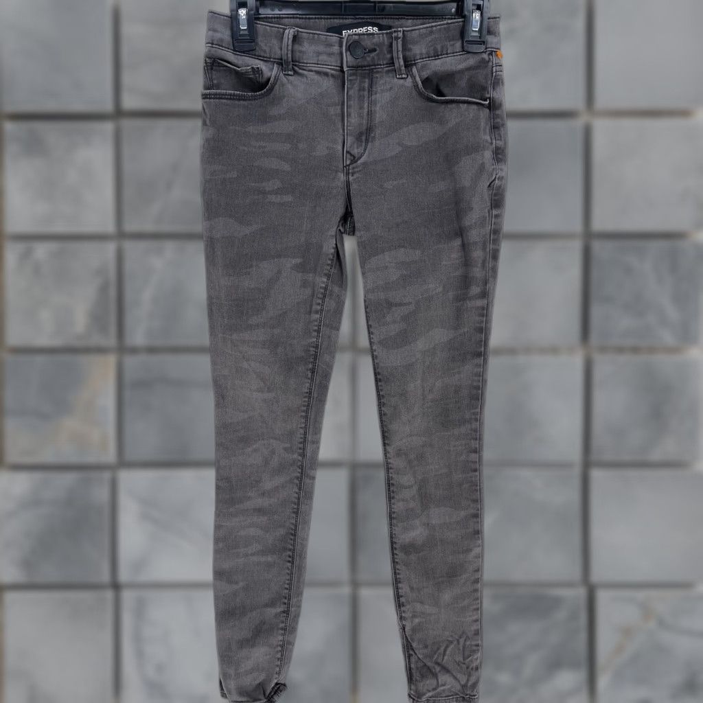 Express Express Jeans Women 0 Gray Camo Jegging Mid Rise Cotton Blend Stretch 5-Pocket Denim Vintage No Size 26" / US 2 / IT 38 - 1 Thumbnail