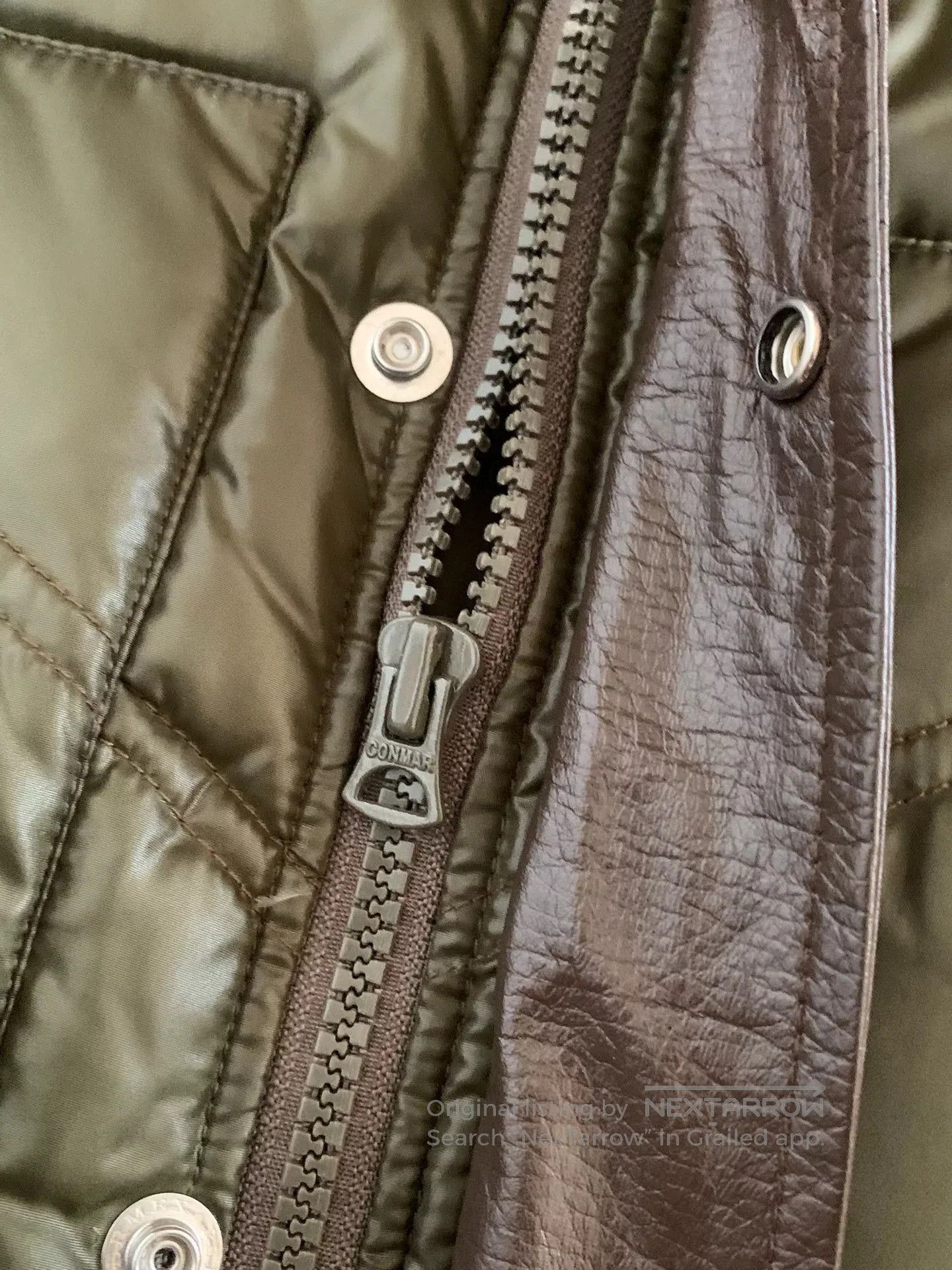 Japanese Brand green puffer vest with leather accents. Size US L / EU 52-54 / 3 - 6 Thumbnail