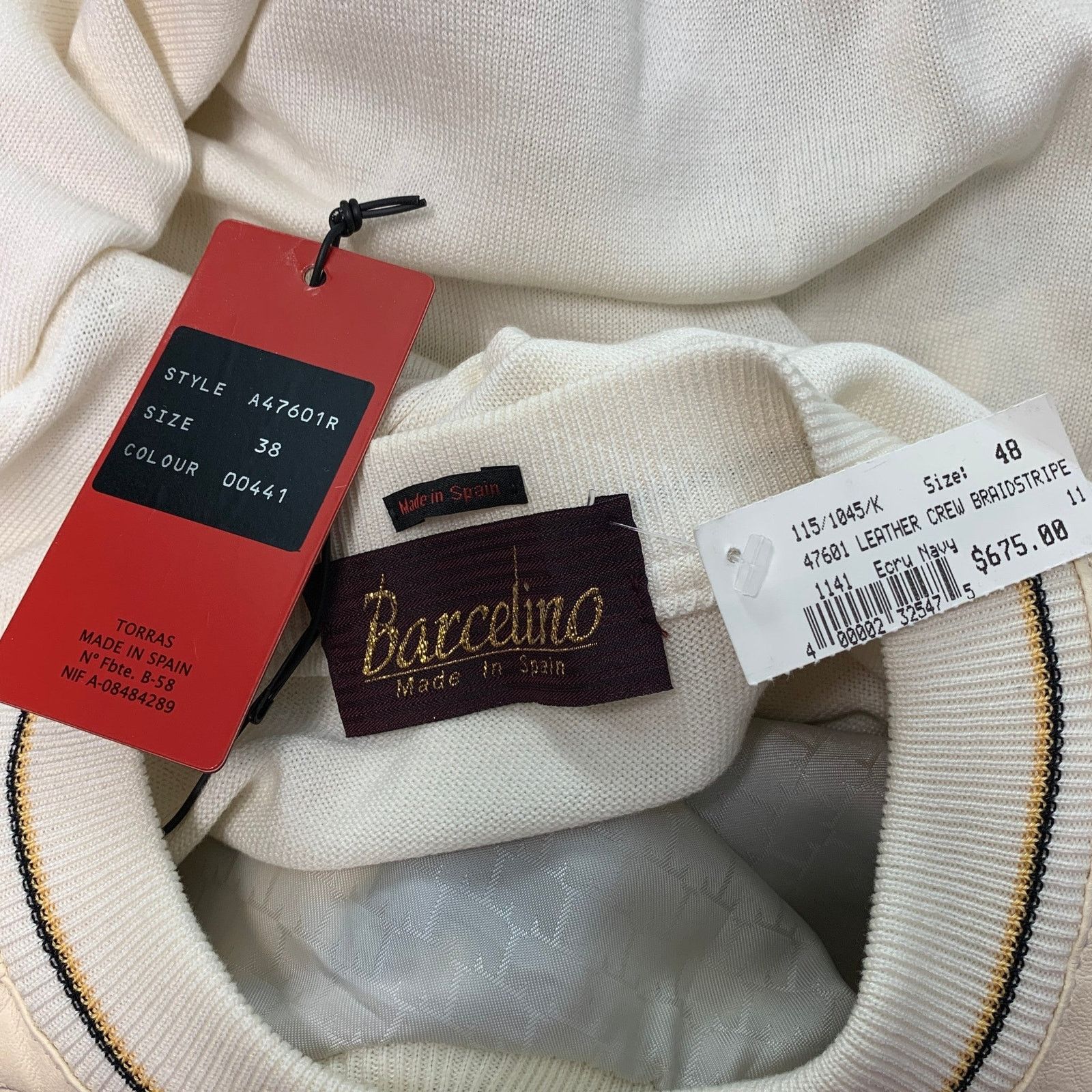 Other BARCELINO Size 38 Cream Black Cotton Crew-Neck Pullover Size US M / EU 48-50 / 2 - 5 Thumbnail