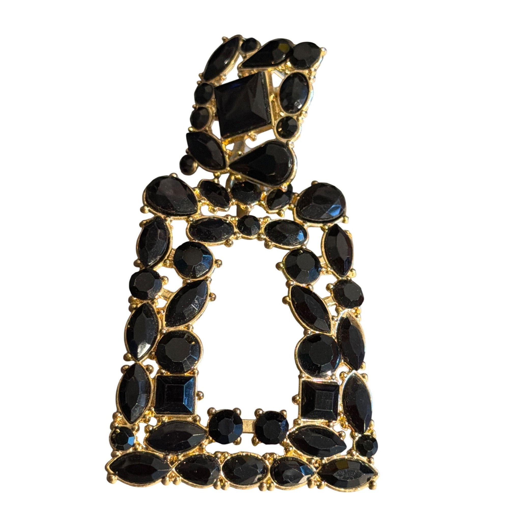 Other Gold Tone Black Rhinestone Door Knocker Earrings Chunky Pier Size ONE SIZE - 2 Thumbnail