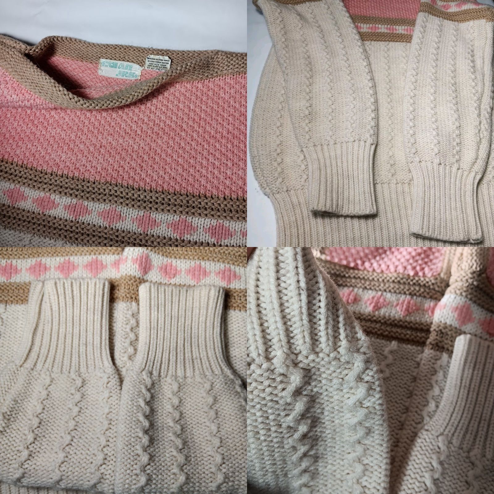 Vintage VINTAGE Evian Jrs Sweater Pullover M Cream Pink Brown Chunky Boat Neck Women Size M / US 6-8 / IT 42-44 - 8 Thumbnail
