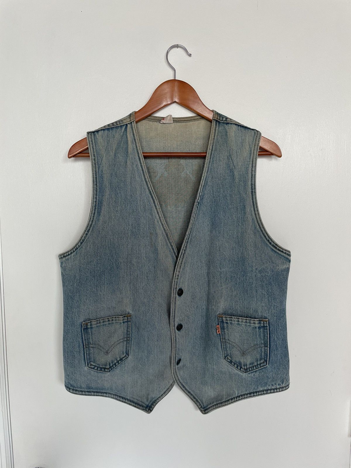 image of Levis x Made In USA Vintage Sunfaded Levi’S Orange Tab Vest 1970S in Denim, Men's (Size Large)