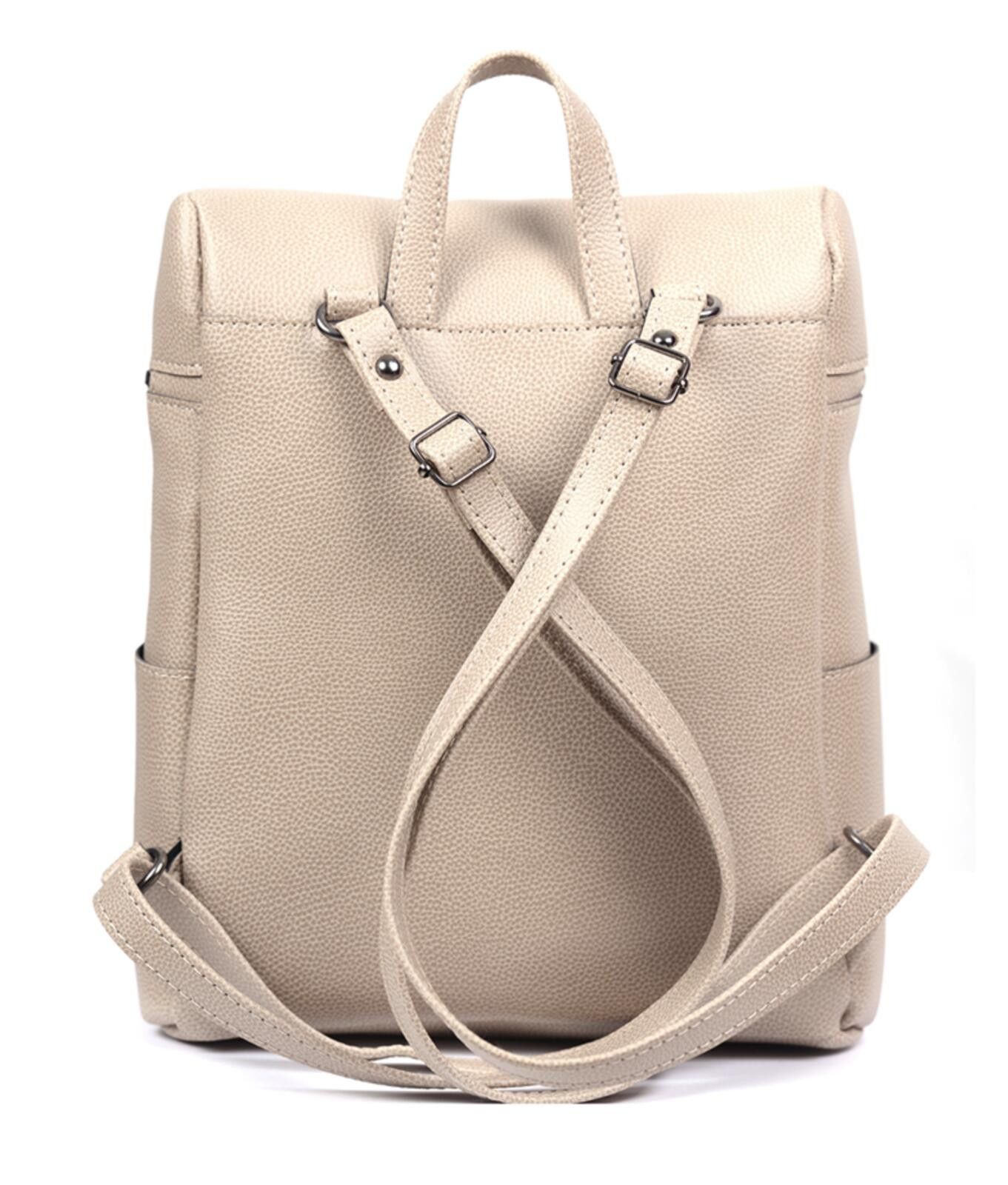 The Unbranded Brand Beige Textured Faux Leather Backpack with Zippered Pouch Size ONE SIZE - 2 Thumbnail