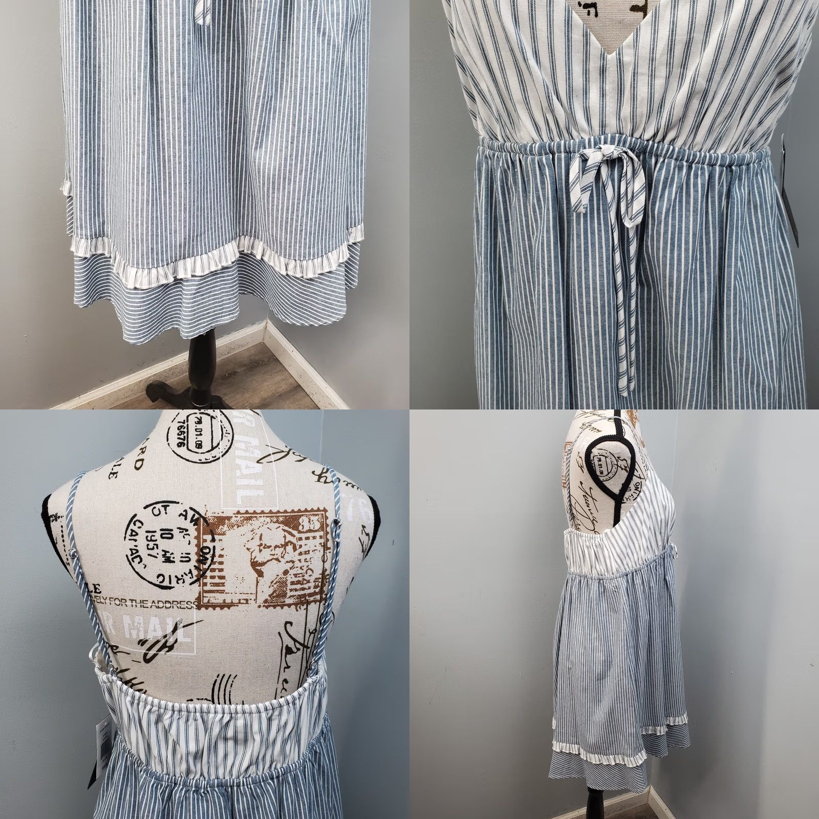 Vintage City Triangles Aruba Mini Dress Women's XXL Blue White Striped Drawstring Waist Dress Size XXL / US 16-18 / IT 52-54 - 8 Thumbnail