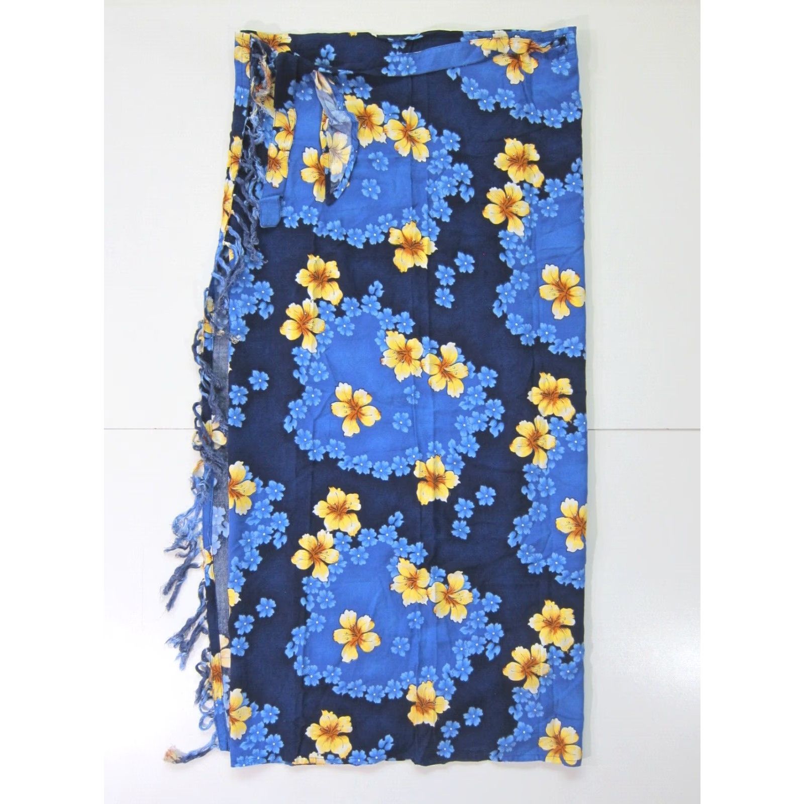 CO VINTAGE Marcia & Me & Co 100% Rayon Blue Yellow Floral Hawaiian Wrap Skirt Large Size 36" / US 14 / IT 50 - 2 Thumbnail