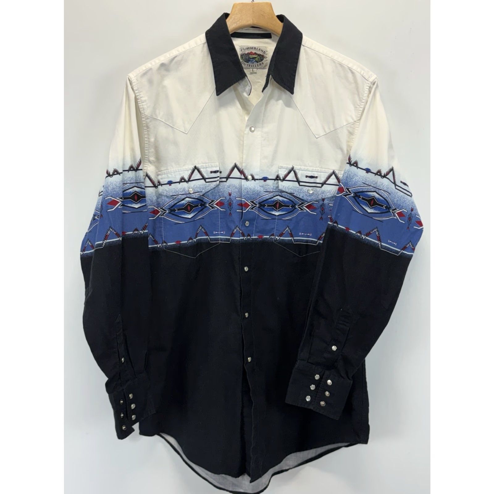 YOKE VINTAGE Cumberland Outfitters Pearl Snap Shirt Men’s Large Western Yoke Aztec Black White Mens L Shirt Size US L / EU 52-54 / 3 - 2 Thumbnail