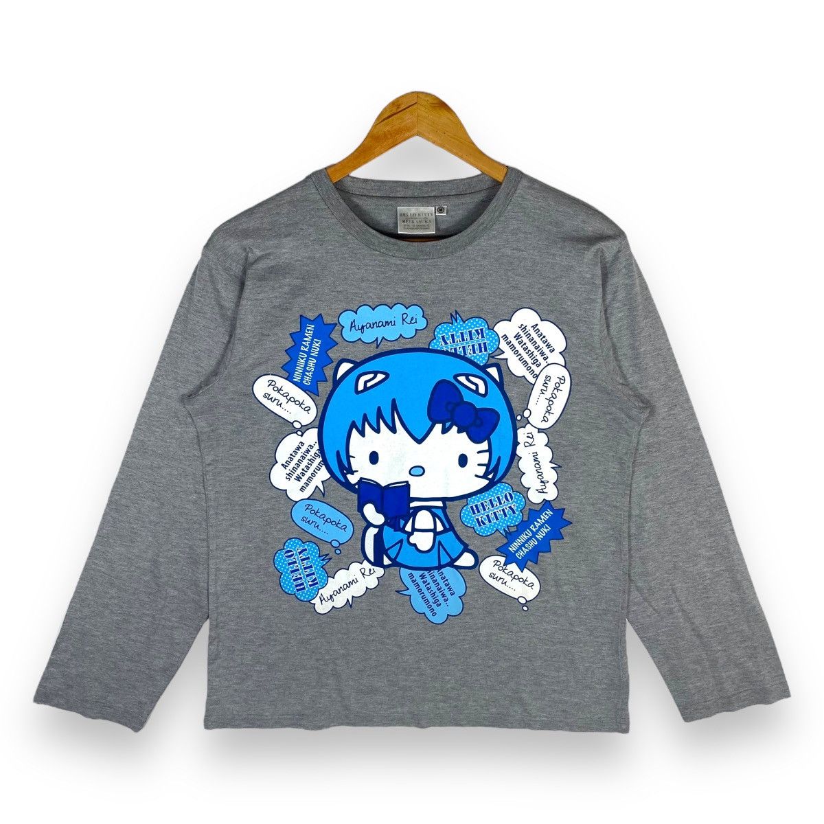 image of Anima x Cartoon Network Hello Kitty Evangelion Rei & Asuka Anime Collectible Tee in Grey (Size Medi
